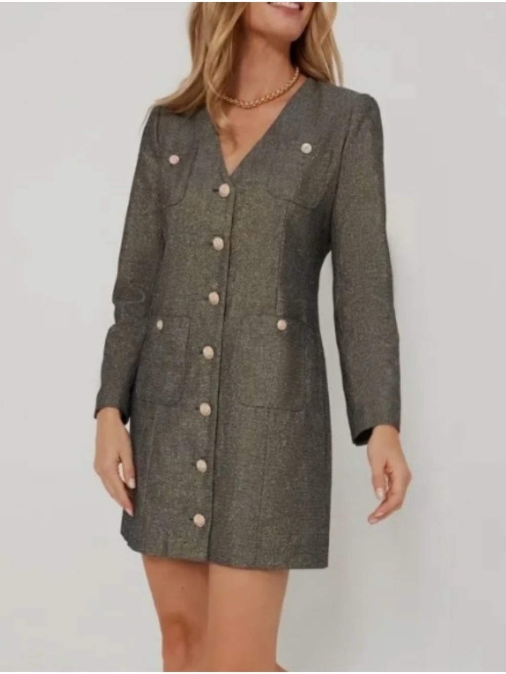 Pomander Place Gray Metallic Tuckernuck Coventry Tweed Mini Dress with Buttons